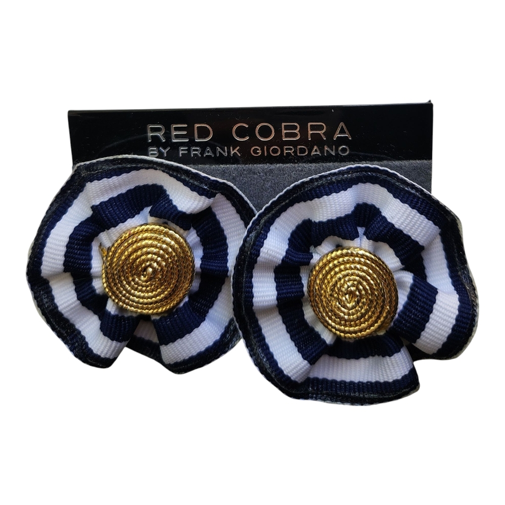 FRANK GIORDANO 80s Vintage Navy and White Striped Earrings